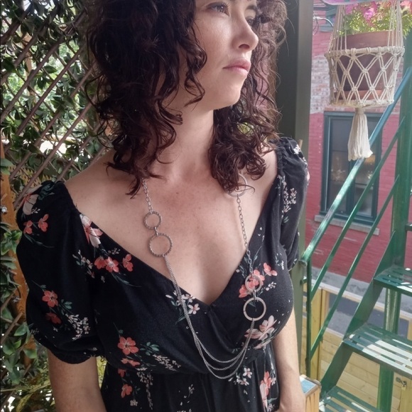 Silver Chain Necklace with Hearts and Circles - Picture 7 of 7